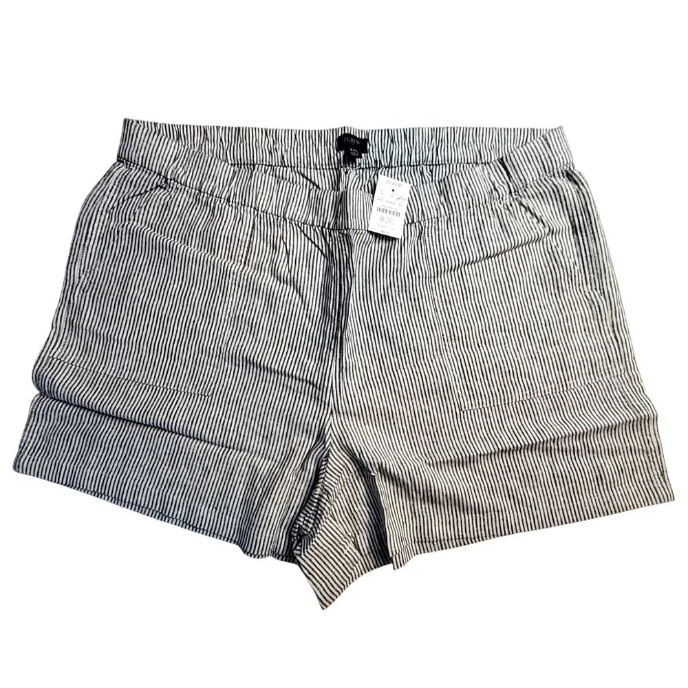 J. Crew Striped Linen Womens Shorts Size XXL Elastic Waist Pockets Lightweight